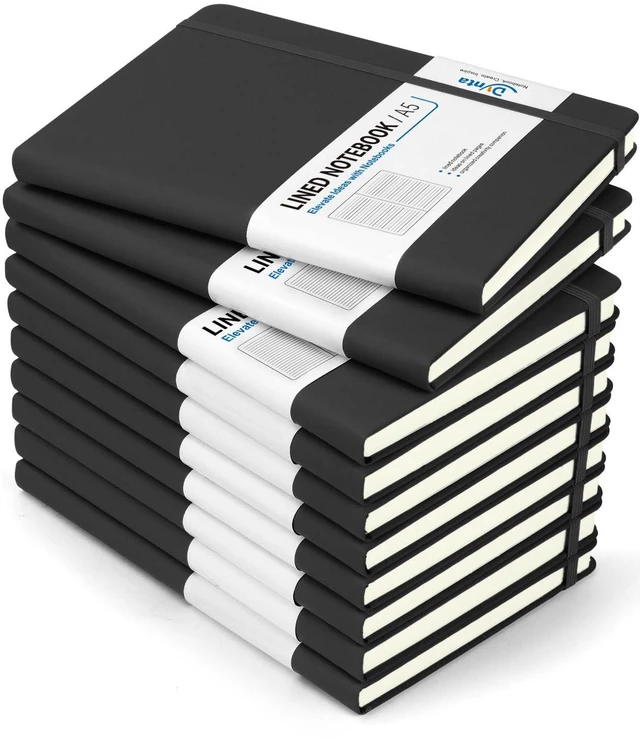 Main image of Hardcover Journal Notebooks, 10 Packs A5 Lined Journals Bulk for Writing 200 Pages/100Sheets, 8.4 x 5.8 inch, Classic Ruled Notebook for Work/Travel/College/Note Taking(Black)