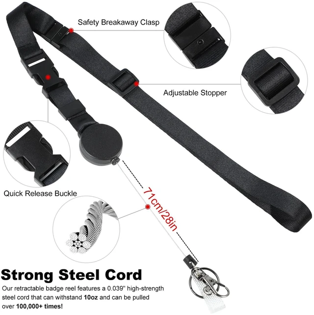 Alt view image 3 of 6 - Heavy Duty Retractable Lanyard - 2 Pack Breakaway Lanyards for ID Badges Keys, Retractable Keychain with Upgraded Badge Reel, Lobster Clip, and Key Ring, 10 oz Retraction