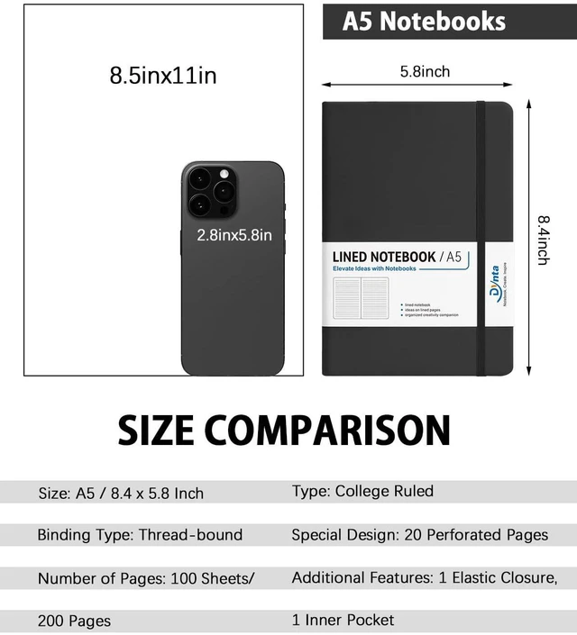 Alt view image 2 of 7 - Hardcover Journal Notebooks, 10 Packs A5 Lined Journals Bulk for Writing 200 Pages/100Sheets, 8.4 x 5.8 inch, Classic Ruled Notebook for Work/Travel/College/Note Taking(Black)
