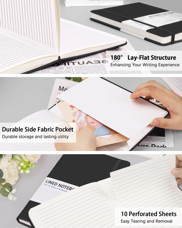 Alt view image 3 of 7 - Hardcover Journal Notebooks, 10 Packs A5 Lined Journals Bulk for Writing 200 Pages/100Sheets, 8.4 x 5.8 inch, Classic Ruled Notebook for Work/Travel/College/Note Taking(Black)
