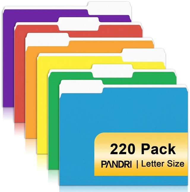 Main image of Colored File Folders, 220 Pack 1/3 Cut Tab File Folder, 6 Colors Colored Manila Folder With Tabs for Filing and Organization, Letter Size, 1/3 Cut Tab, Sturdy with Tabs for Office Classroom
