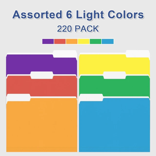 Alt view image 5 of 7 - Colored File Folders, 220 Pack 1/3 Cut Tab File Folder, 6 Colors Colored Manila Folder With Tabs for Filing and Organization, Letter Size, 1/3 Cut Tab, Sturdy with Tabs for Office Classroom