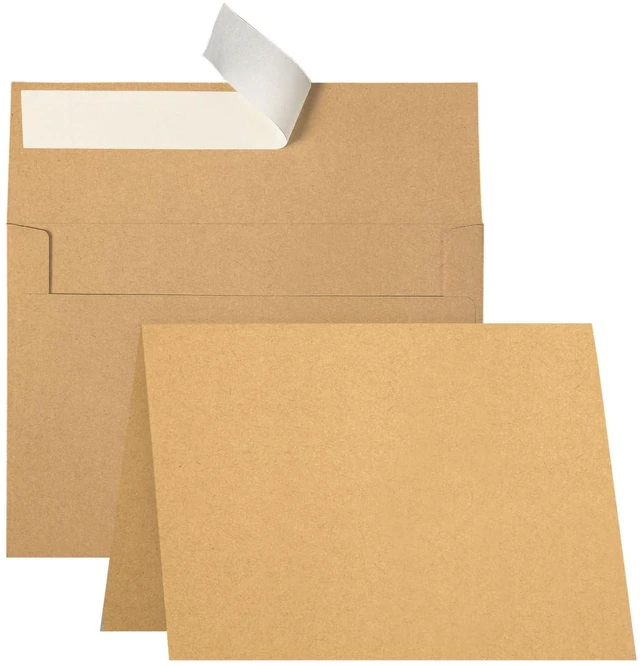 Main image of 100 Pack Brown Kraft Blank Cards and Envelopes 5x7 A7 Envelopes Self Seal with Folded Brown Cardstock 5x7 for Invitations, Wedding, Birthday & All Occasions