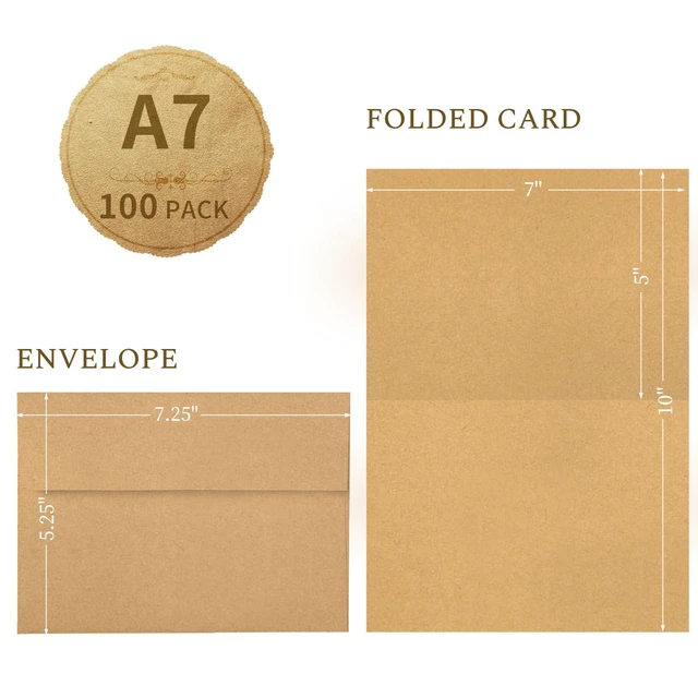 Alt view image 2 of 7 - 100 Pack Brown Kraft Blank Cards and Envelopes 5x7 A7 Envelopes Self Seal with Folded Brown Cardstock 5x7 for Invitations, Wedding, Birthday & All Occasions