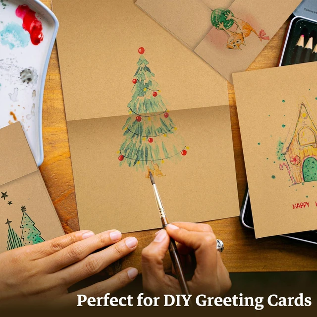 Alt view image 3 of 7 - 100 Pack Brown Kraft Blank Cards and Envelopes 5x7 A7 Envelopes Self Seal with Folded Brown Cardstock 5x7 for Invitations, Wedding, Birthday & All Occasions