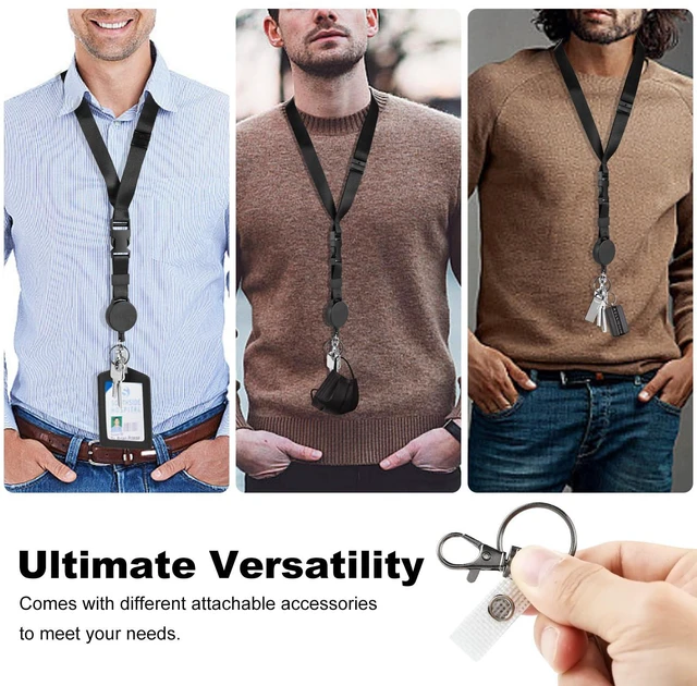 Alt view image 4 of 6 - Heavy Duty Retractable Lanyard - 2 Pack Breakaway Lanyards for ID Badges Keys, Retractable Keychain with Upgraded Badge Reel, Lobster Clip, and Key Ring, 10 oz Retraction