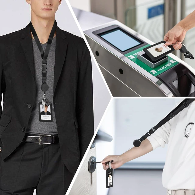 Alt view image 5 of 6 - Heavy Duty Retractable Lanyard - 2 Pack Breakaway Lanyards for ID Badges Keys, Retractable Keychain with Upgraded Badge Reel, Lobster Clip, and Key Ring, 10 oz Retraction