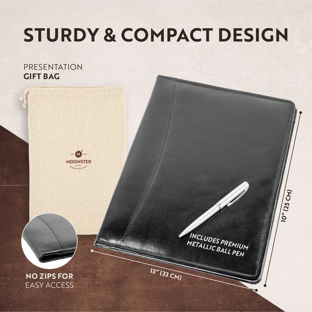 Alt view image 4 of 7 - Leather Portfolio Professional Organizer Padfolio Resume Folder with Luxury Pen, Stylish Document Folio for Letter Size Writing Pad with Business Card Holder, Ideal Gift Portfolios for Men and Women