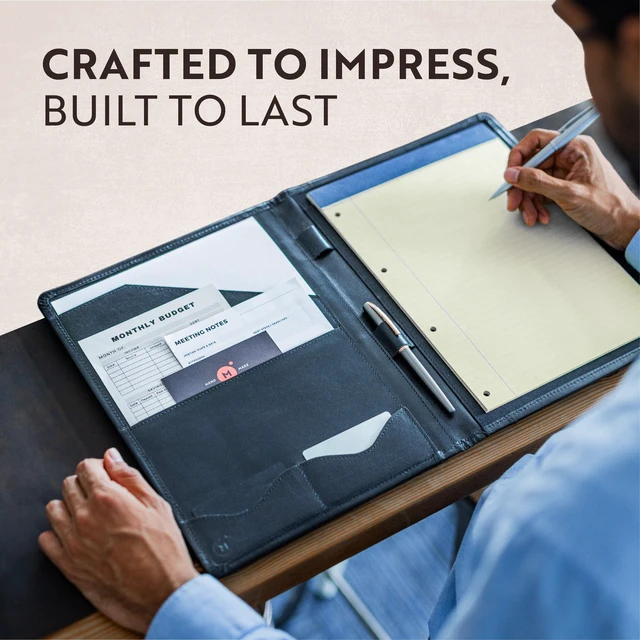 Alt view image 6 of 7 - Leather Portfolio Professional Organizer Padfolio Resume Folder with Luxury Pen, Stylish Document Folio for Letter Size Writing Pad with Business Card Holder, Ideal Gift Portfolios for Men and Women