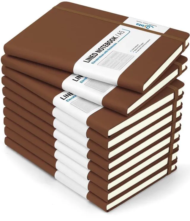 Main image of Hardcover Journal Notebooks, 10 Packs A5 Lined Journals Bulk for Writing 200 Pages/100Sheets, 8.4 x 5.8 inch, Classic Ruled Notebook for Work/Travel/College/Note Taking(Brown)