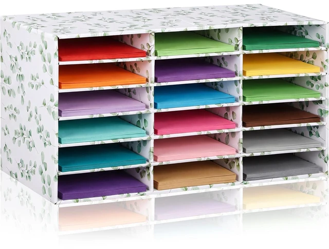 Main image of 1 Pc Classroom Construction Paper Storage,Eucalyptus 18 Slot Compartments Desktop Scrapbook Organizer for Letter/A4 File Sorter, 14.2" H x 28.1" W x 12.4" D for School Office