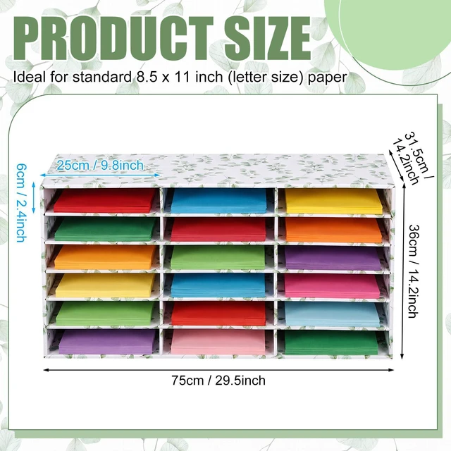 Alt view image 2 of 7 - 1 Pc Classroom Construction Paper Storage,Eucalyptus 18 Slot Compartments Desktop Scrapbook Organizer for Letter/A4 File Sorter, 14.2" H x 28.1" W x 12.4" D for School Office