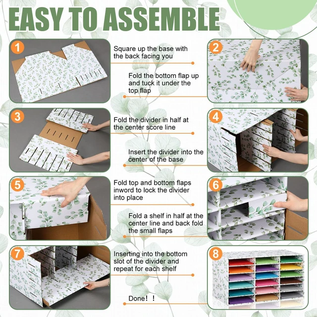 Alt view image 4 of 7 - 1 Pc Classroom Construction Paper Storage,Eucalyptus 18 Slot Compartments Desktop Scrapbook Organizer for Letter/A4 File Sorter, 14.2" H x 28.1" W x 12.4" D for School Office