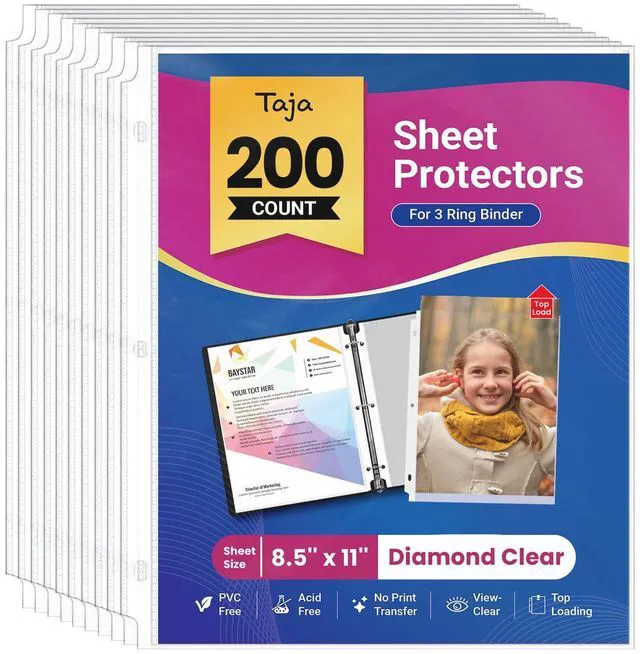 Main image of Sheet Protectors for 3 Ring Binder, Clear Page Protector, 200 Pack Top Loading Sheet Protectors for Office, Home, and School, Letter Size Plastic Sleeves 8.5 x 11 Inches, Document Storage