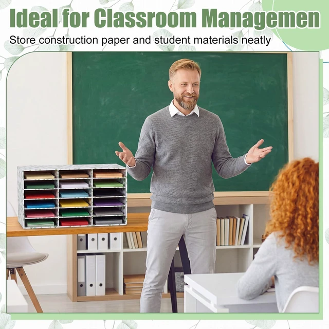 Alt view image 6 of 7 - 1 Pc Classroom Construction Paper Storage,Eucalyptus 18 Slot Compartments Desktop Scrapbook Organizer for Letter/A4 File Sorter, 14.2" H x 28.1" W x 12.4" D for School Office
