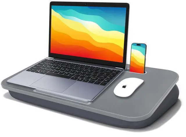 Main image of Lap Desk with Cushion, Fits up to 17 inch Laptop, Pillow Designed, Portable Laptop Stand with Tray, Pad & Phone Holder, Home Office for Bed/Couch/Car/Reading/Writing, (Gray)