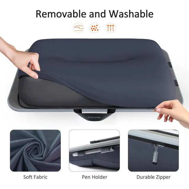 Alt view image 3 of 7 - Lap Desk with Cushion, Fits up to 17 inch Laptop, Pillow Designed, Portable Laptop Stand with Tray, Pad & Phone Holder, Home Office for Bed/Couch/Car/Reading/Writing, (Gray)