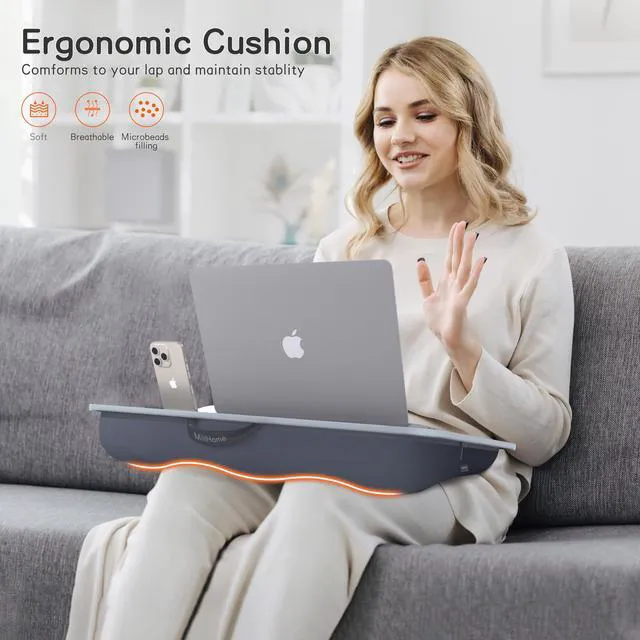 Alt view image 4 of 7 - Lap Desk with Cushion, Fits up to 17 inch Laptop, Pillow Designed, Portable Laptop Stand with Tray, Pad & Phone Holder, Home Office for Bed/Couch/Car/Reading/Writing, (Gray)