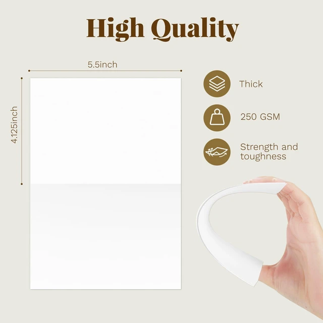 Alt view image 2 of 7 - Blank White A2 Cards and Envelopes 100 Pack, 5.5 x 4.125 Folded Cards Printable Folded Greeting Cards and A2 Envelopes Self Seal for Invitations, Wedding, Birthday & All Occasion
