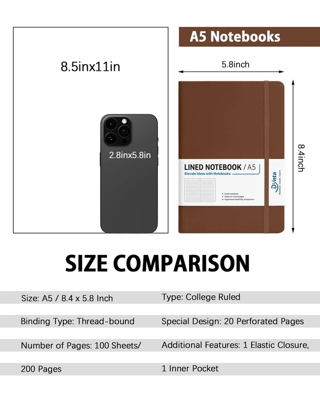 Alt view image 2 of 7 - Hardcover Journal Notebooks, 10 Packs A5 Lined Journals Bulk for Writing 200 Pages/100Sheets, 8.4 x 5.8 inch, Classic Ruled Notebook for Work/Travel/College/Note Taking(Brown)