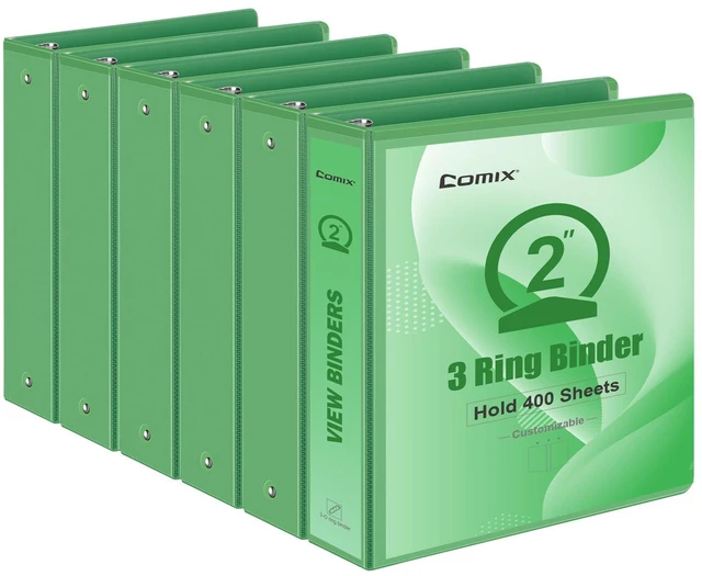 Main image of Sturdy Standard 2 Inch 3 Ring Binder with Clear View Cover 2"Round Ring,PVC-Free,Holds 400 Letter Sheets,Morandi Multicolor for Students & Office,6 Pack (Sea Green)