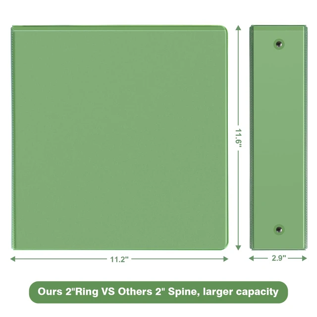 Alt view image 2 of 7 - Sturdy Standard 2 Inch 3 Ring Binder with Clear View Cover 2"Round Ring,PVC-Free,Holds 400 Letter Sheets,Morandi Multicolor for Students & Office,6 Pack (Sea Green)