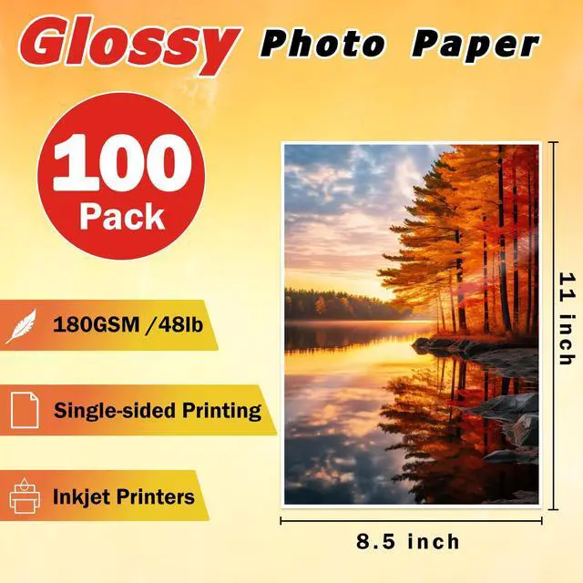 Alt view image 2 of 7 - 100 Sheets Glossy Photo Paper 8.5 x 11 Inches Inkjet Photo Printer Paper,Compatible with Inkjet Printer Use Dye Ink,Professional Picture Paper(180gsm/48lb)