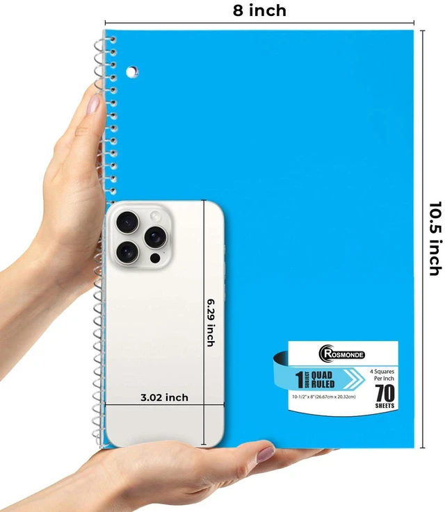 Alt view image 3 of 7 - Bulk 1 Subject Spiral Notebook Graph Paper, 50 Pack, 70 Sheets Bulk 4x4 Grid Quad Ruled Spiral Notebook, 3 Hole Punched, 140 Pages, 8 x 10-1/2, Bulk Quad Ruled Graph Paper Spiral Notebooks