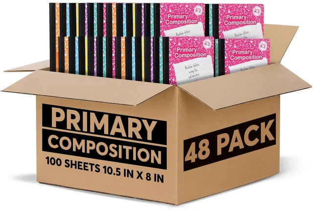 Main image of Primary Composition Notebook K-2, Primary Ruled Composition Book Grades K 2, Preschool,1st Grade, Lined Notebooks - 9.75" x 7.50" - Durable Cover -100 Sheets - Assorted Colors (Bulk - 48 Pack)