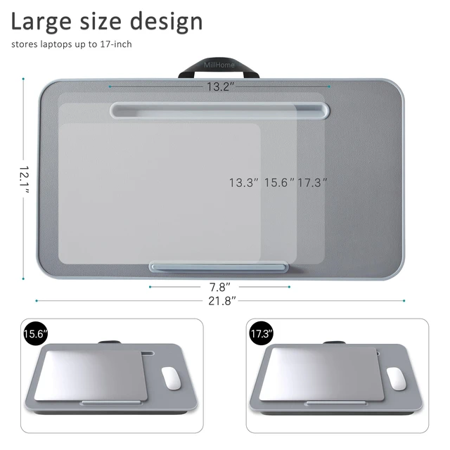 Alt view image 6 of 7 - Lap Desk with Cushion, Fits up to 17 inch Laptop, Pillow Designed, Portable Laptop Stand with Tray, Pad & Phone Holder, Home Office for Bed/Couch/Car/Reading/Writing, (Gray)