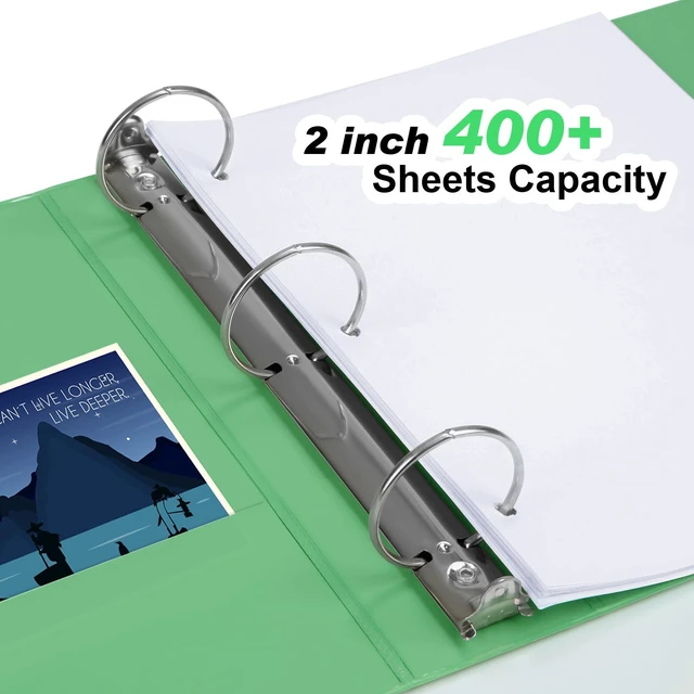 Alt view image 6 of 7 - Sturdy Standard 2 Inch 3 Ring Binder with Clear View Cover 2"Round Ring,PVC-Free,Holds 400 Letter Sheets,Morandi Multicolor for Students & Office,6 Pack (Sea Green)
