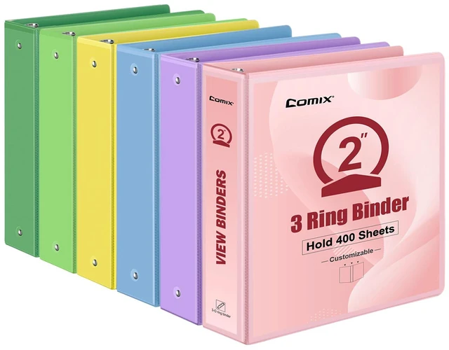Main image of Sturdy Standard 2 Inch 3 Ring Binder with Clear View Cover 2"Round Ring,PVC-Free,Holds 400 Letter Sheets,Morandi Multicolor for Students & Office,6 Pack (Multicolored)