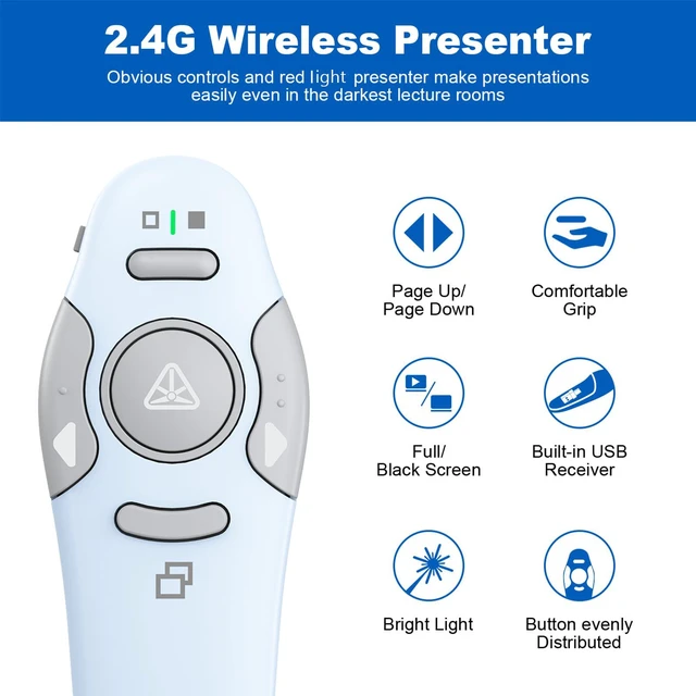 Alt view image 2 of 7 - Presentation Clicker Wireless Presenter Remote, Blue, A-C Clicker for PowerPoint Presentation Remote, PowerPoint Slide Advancer for Mac/Windows/Google Slide/Keynote