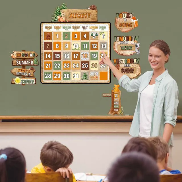 Alt view image 5 of 7 - 85 Pcs Calendar Bulletin Board Set Classroom Calendar Bulletin Board with Numbers Month Weather Classroom Decorations for Back to School Wall Chalkboard Decor Supplies(Woodland)