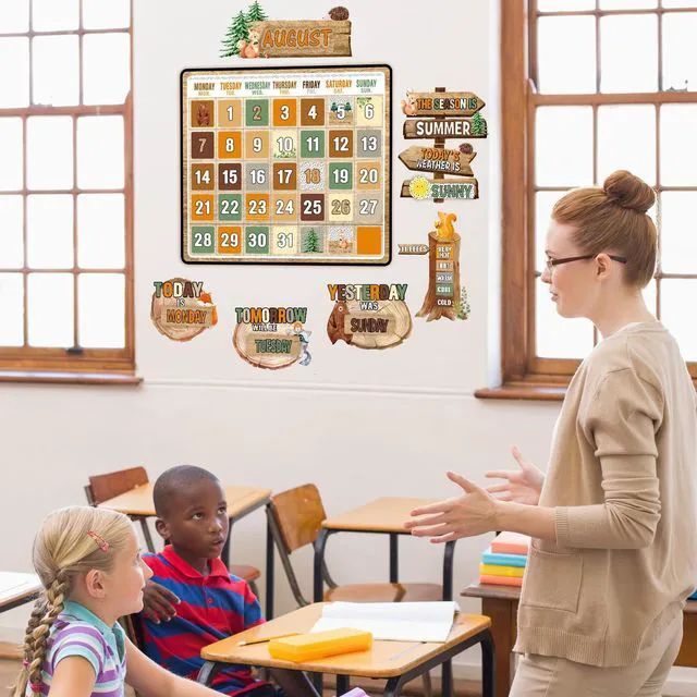 Alt view image 6 of 7 - 85 Pcs Calendar Bulletin Board Set Classroom Calendar Bulletin Board with Numbers Month Weather Classroom Decorations for Back to School Wall Chalkboard Decor Supplies(Woodland)