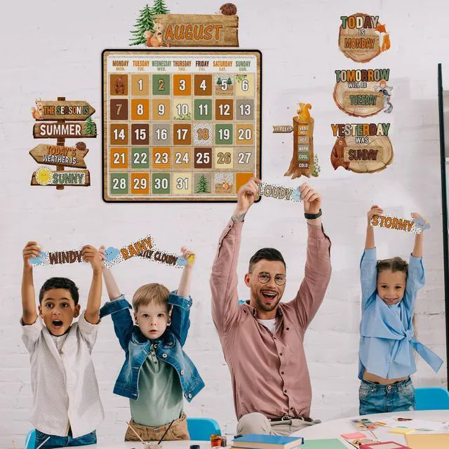 Alt view image 7 of 7 - 85 Pcs Calendar Bulletin Board Set Classroom Calendar Bulletin Board with Numbers Month Weather Classroom Decorations for Back to School Wall Chalkboard Decor Supplies(Woodland)
