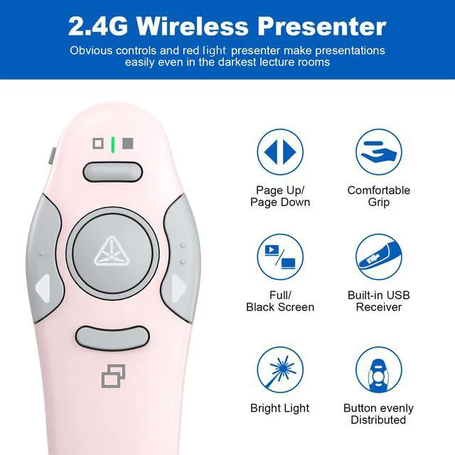 Alt view image 2 of 7 - Presentation Clicker Wireless Presenter Remote, Pink, A-C Clicker for PowerPoint Presentation Remote, PowerPoint Slide Advancer for Mac/Windows/Google Slide/Keynote