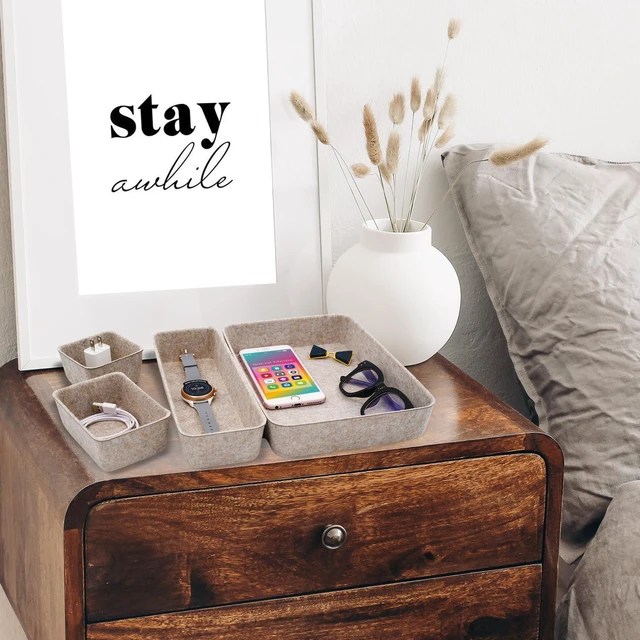 Alt view image 2 of 7 - 8pc Nordic Felt Desk Drawer Organizer Tray Beige Oatmeal Storage Bin Sustainable material soft yet sturdy,multi-purpose storage, sleek minimalist lifestyle