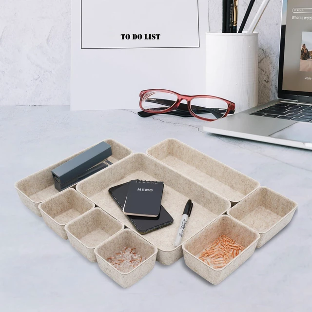 Alt view image 4 of 7 - 8pc Nordic Felt Desk Drawer Organizer Tray Beige Oatmeal Storage Bin Sustainable material soft yet sturdy,multi-purpose storage, sleek minimalist lifestyle