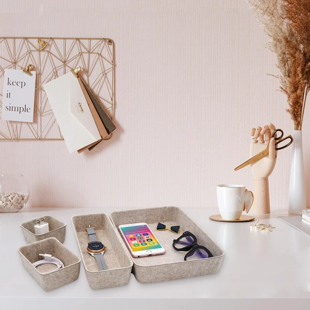 Alt view image 5 of 7 - 8pc Nordic Felt Desk Drawer Organizer Tray Beige Oatmeal Storage Bin Sustainable material soft yet sturdy,multi-purpose storage, sleek minimalist lifestyle