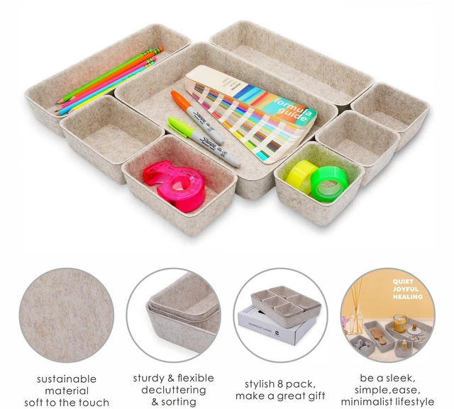 Alt view image 6 of 7 - 8pc Nordic Felt Desk Drawer Organizer Tray Beige Oatmeal Storage Bin Sustainable material soft yet sturdy,multi-purpose storage, sleek minimalist lifestyle