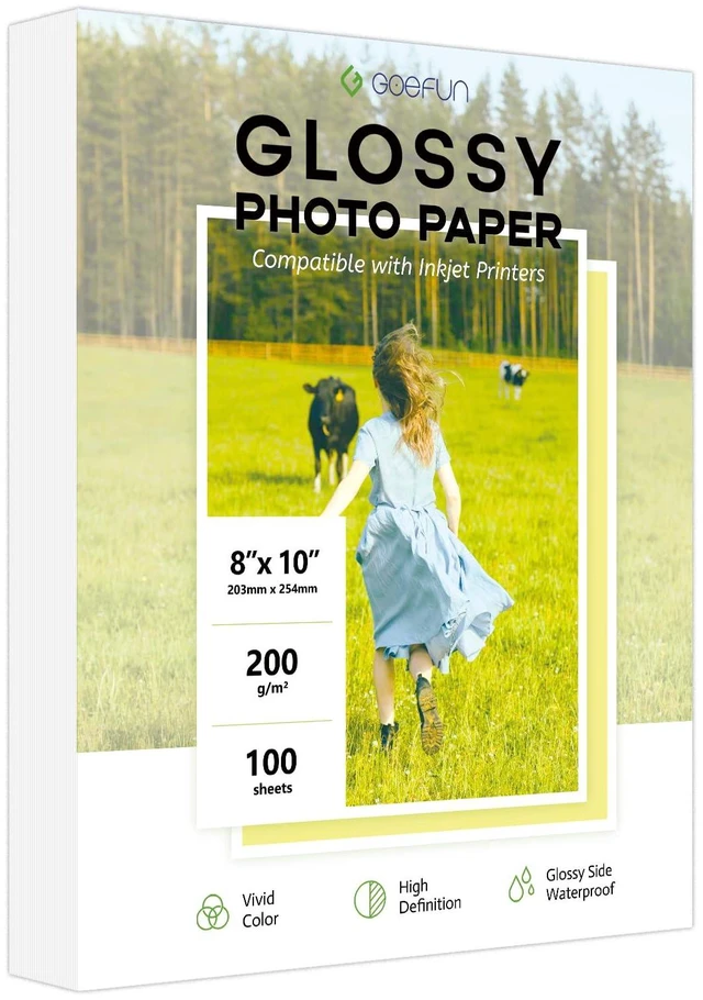 Main image of 100 Sheets Glossy Photo Paper 8x10, 54LB Inkjet Printer Paper 200 GSM Picture paper for Printer for Dye Ink