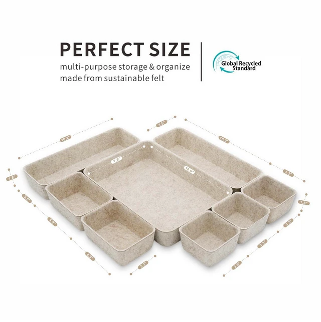 Alt view image 7 of 7 - 8pc Nordic Felt Desk Drawer Organizer Tray Beige Oatmeal Storage Bin Sustainable material soft yet sturdy,multi-purpose storage, sleek minimalist lifestyle