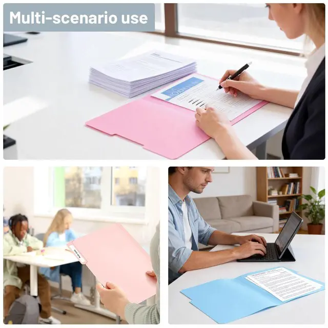 Alt view image 5 of 7 - Plastic File Folders, 6 Pastel Colors, Letter Size 8.5x11, 30 Pack 1/3-Cut Tabs, Poly Folders, For Documents, Office, Home, School Organization