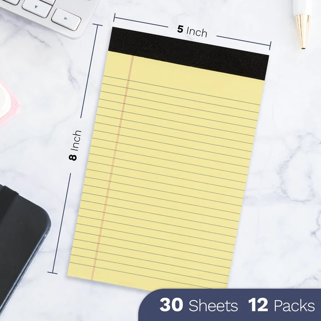 Alt view image 2 of 7 - 24 Pack Yellow Note Pads 5x8, Small Legalpads-30 Sheets Per Notepad