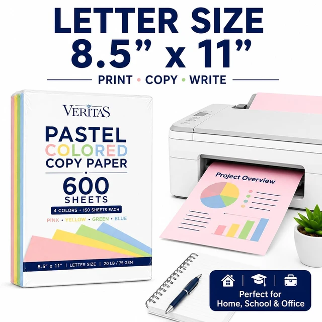 Alt view image 3 of 7 - Colored Copy Paper 8.5 x 11, Letter Size Printer Paper, 600 Sheets (150 Each of Pink, Green, Blue, Yellow), Jam-Free, Bulk Pastel Colored Paper for Arts & Crafts, DIY Projects, Made in USA
