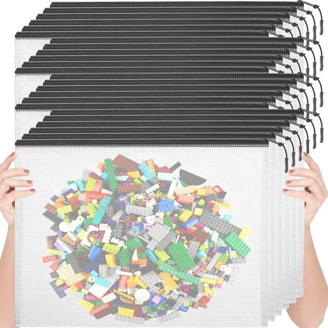 Main image of 24pcs Mesh Zipper Pouch Bags, Large A3 17x12 Inches Reusable Bags Puzzle Storage Organizer Black Multipurpose for Travel Board Games School Office Supplies and Home Classroom Organization