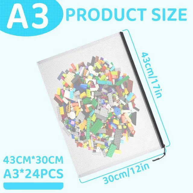 Alt view image 3 of 7 - 24pcs Mesh Zipper Pouch Bags, Large A3 17x12 Inches Reusable Bags Puzzle Storage Organizer Black Multipurpose for Travel Board Games School Office Supplies and Home Classroom Organization