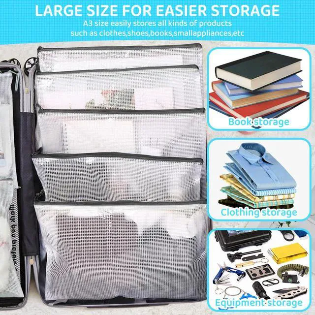 Alt view image 5 of 7 - 24pcs Mesh Zipper Pouch Bags, Large A3 17x12 Inches Reusable Bags Puzzle Storage Organizer Black Multipurpose for Travel Board Games School Office Supplies and Home Classroom Organization
