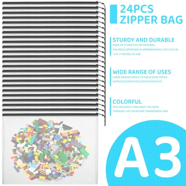 Alt view image 7 of 7 - 24pcs Mesh Zipper Pouch Bags, Large A3 17x12 Inches Reusable Bags Puzzle Storage Organizer Black Multipurpose for Travel Board Games School Office Supplies and Home Classroom Organization